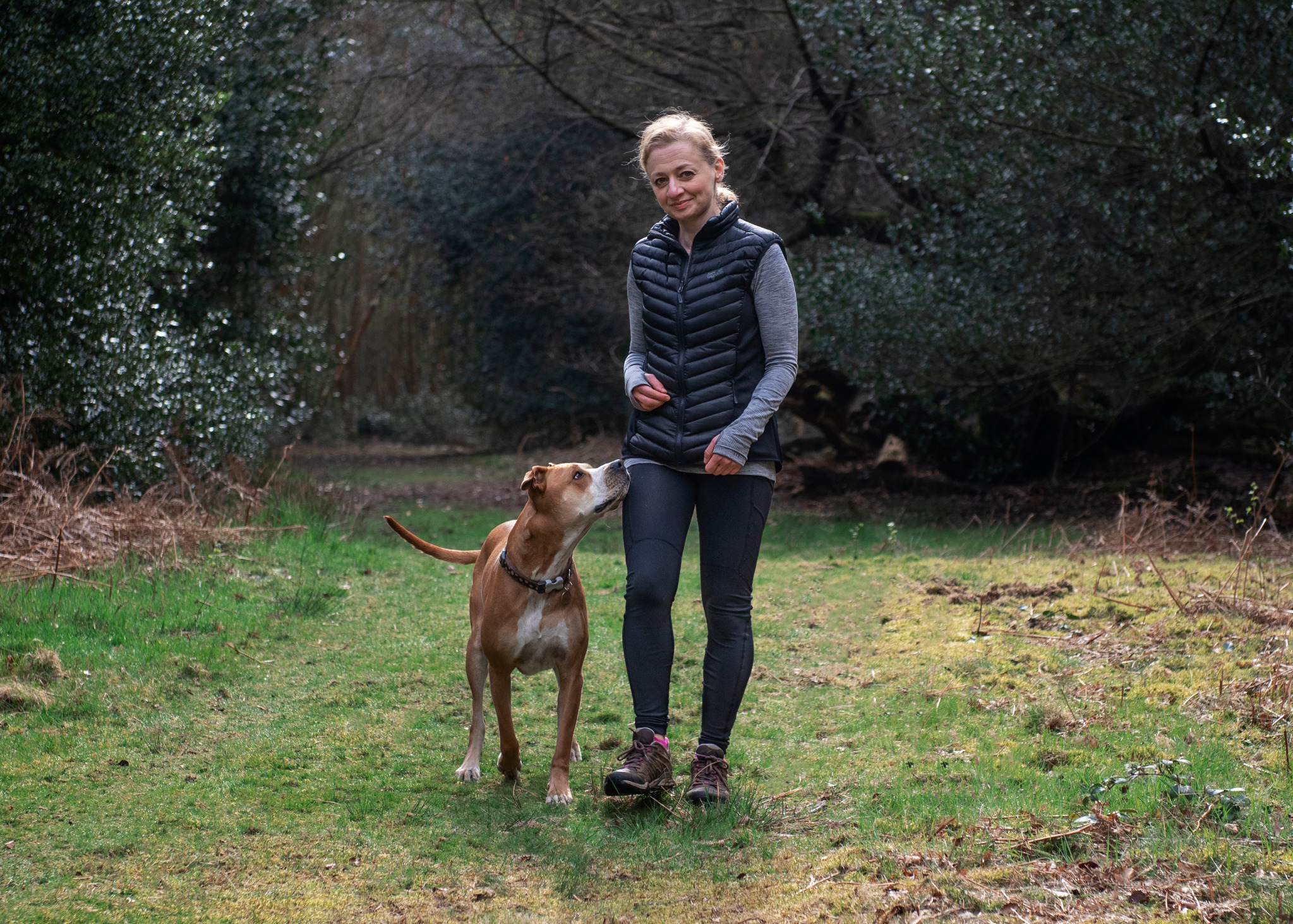 Nada walking with Steffi in woodland